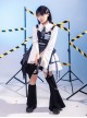 Fashion Stand Collar Vest Stripes Irregular Hem Design Punk Lolita Shirt Skirt Set