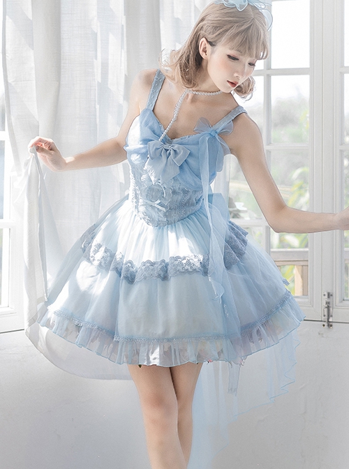 Solid Color Lace Bowknot Decorate Classic Lolita Summer Sleeveless Dress