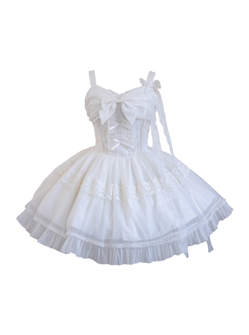 Solid Color Lace Bowknot Decorate Classic Lolita Summer Sleeveless Dress