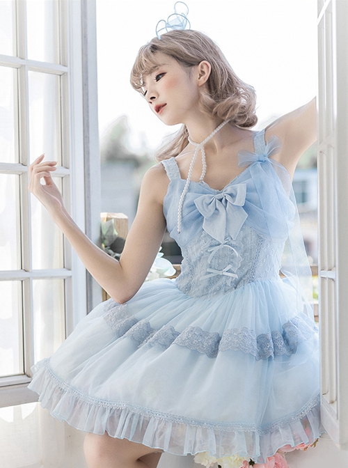 Solid Color Lace Bowknot Decorate Classic Lolita Summer Sleeveless Dress