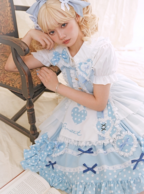 Summer Sweet Polka Dot Lace Love Bowknot Decoration Sweet Lolita Sleeveless Dress