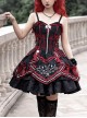 Black-Red Gorgeous Embroidered Jacquard Bat Detachable Tassel Bowknot Lacing Halloween Gothic Lolita Sleeveless Dress