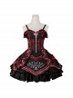 Black-Red Gorgeous Embroidered Jacquard Bat Detachable Tassel Bowknot Lacing Halloween Gothic Lolita Sleeveless Dress