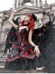 Black-Red Gorgeous Embroidered Jacquard Bat Detachable Tassel Bowknot Lacing Halloween Gothic Lolita Sleeveless Dress