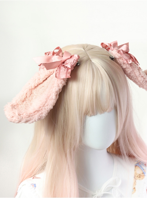 Cute Lop-Eared Rabbit Plush Ears Bendable Bowknot Sweet Lolita Hair Clip