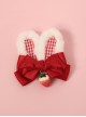 Red Bowknot Plaid Plush Rabbit Ear Strawberry Cute Sweet Lolita Hair Clip