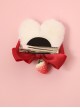 Red Bowknot Plaid Plush Rabbit Ear Strawberry Cute Sweet Lolita Hair Clip
