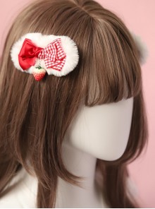 Cute Plush Red Plaid Bowknot Strawberry Sweet Lolita Hair Clip