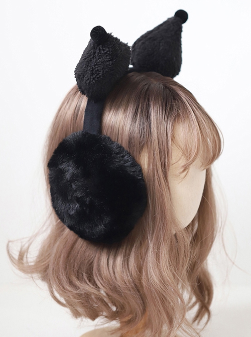 Black Sweet Cool All-Match Kuromi Girl Cute Winter Warm Sweet Lolita Ear Muff