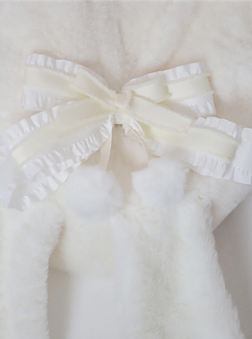 Solid Color Autumn Winter Plush Rabbit Ears Bowknot Sweet Lolita Beret