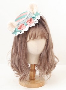 Cute Plush Little Bear Ears Lace Decoration Pink Green Bowknot Sweet Lolita Little Top Hat