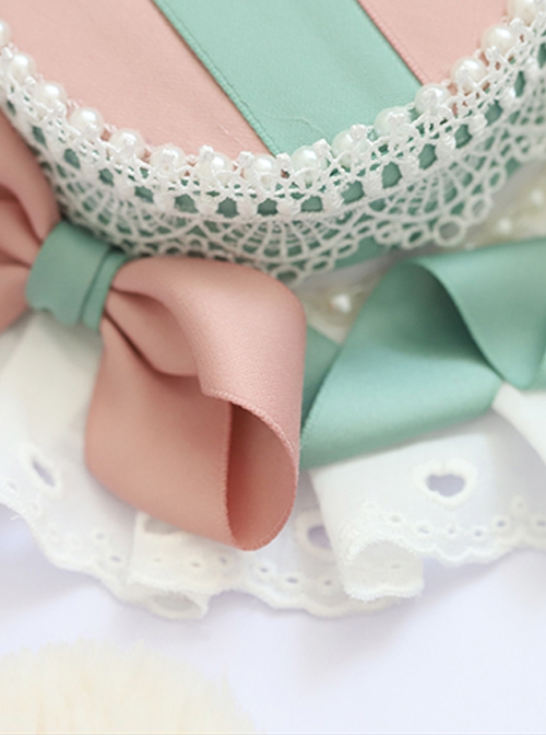 Cute Plush Little Bear Ears Lace Decoration Pink Green Bowknot Sweet Lolita Little Top Hat