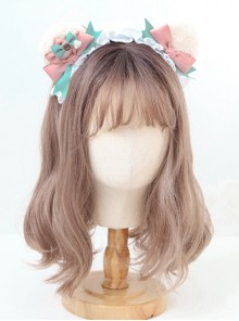 Pink-Green Bowknot Sweet Lolita Plush Bear Ears Donut Girly Headband