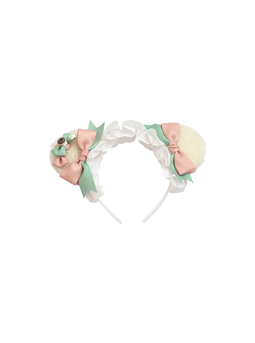 Pink-Green Bowknot Sweet Lolita Plush Bear Ears Donut Girly Headband