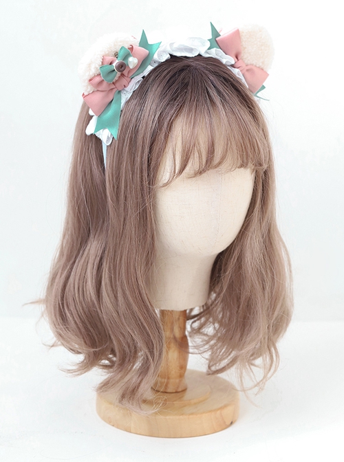 Pink-Green Bowknot Sweet Lolita Plush Bear Ears Donut Girly Headband