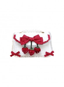 Cute Sweet Little Strawberry Red Bowknot Decoration Small Square Bag Sweet Lolita Portable Messenger Bag