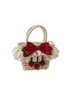 Grass Woven Pastoral Style Spring Outing Bowknot Lace Decoration Strawberry Sweet Lolita HandBag