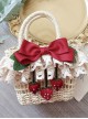 Grass Woven Pastoral Style Spring Outing Bowknot Lace Decoration Strawberry Sweet Lolita HandBag