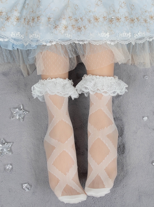 Spring Summer Solid Color Simple Ribbon Printing Classic Lolita Socks