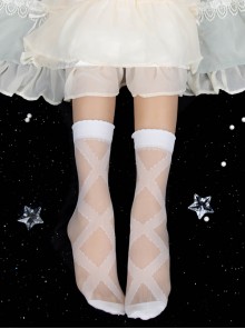 Spring Summer Solid Color Simple Ribbon Printing Classic Lolita Socks