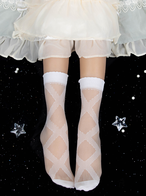 Spring Summer Solid Color Simple Ribbon Printing Classic Lolita Socks