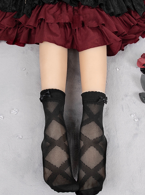 Spring Summer Solid Color Simple Ribbon Printing Classic Lolita Socks