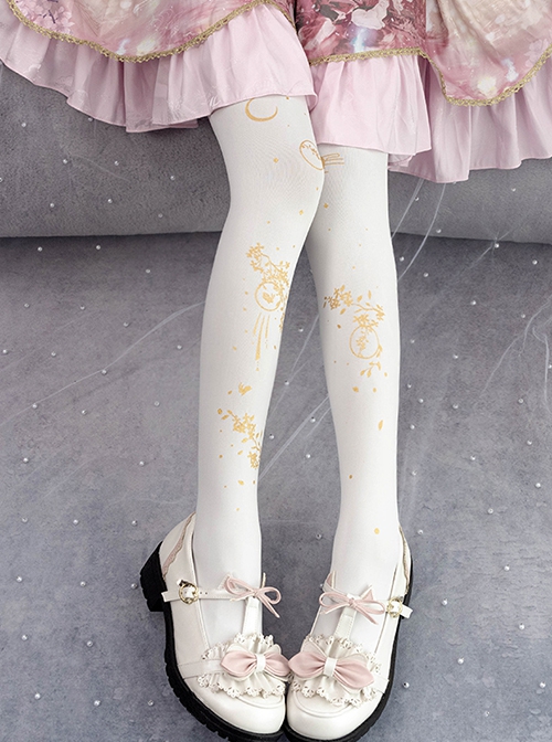 Laurel Rabbit Series Chinese Style Spring Autumn Moon Osmanthus Print Classic Lolita Pantyhose