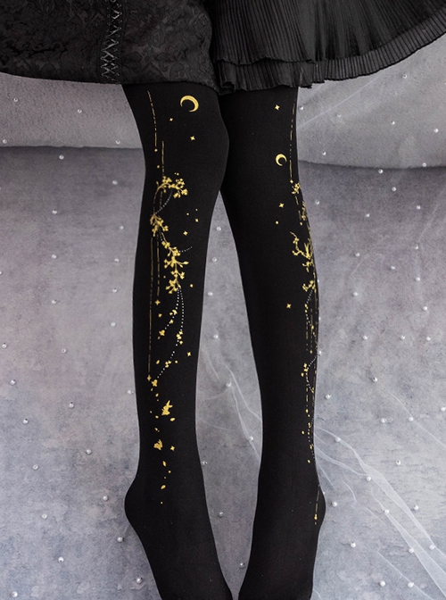 Jade Rabbit Invites The Moon Series Spring Autumn Chinese Style Mid-Autumn Osmanthus Printed Classic Lolita Pantyhose