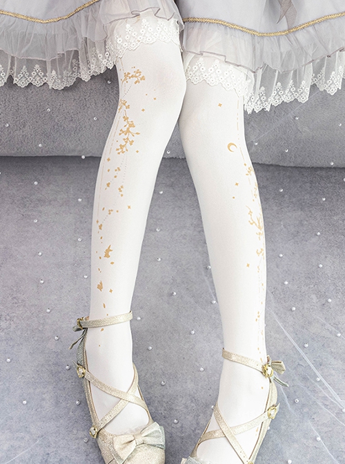 Jade Rabbit Invites The Moon Series Spring Autumn Chinese Style Mid-Autumn Osmanthus Printed Classic Lolita Pantyhose