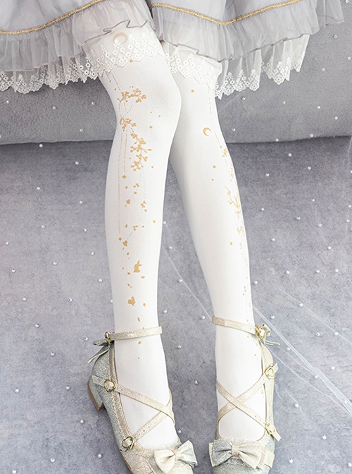 Jade Rabbit Invites The Moon Series Spring Autumn Chinese Style Mid-Autumn Osmanthus Printed Classic Lolita Pantyhose