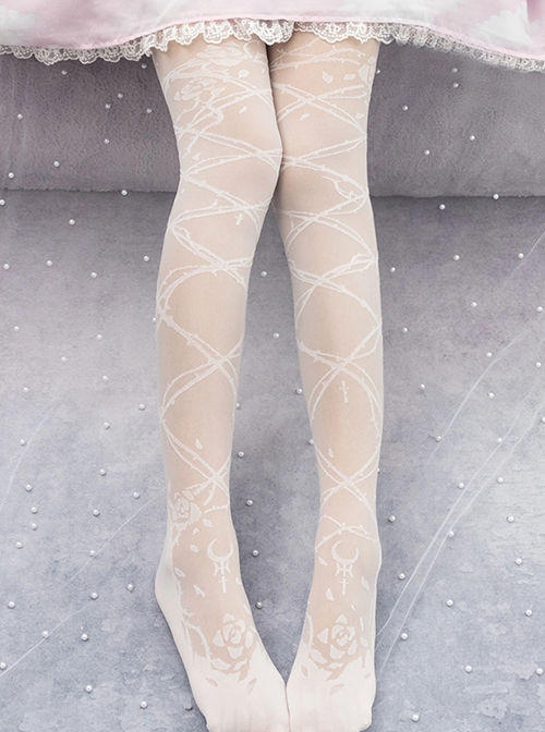 Sleep Of Thorns Series Solid Color Summer Thin Thorns Print Classic Lolita Pantyhose