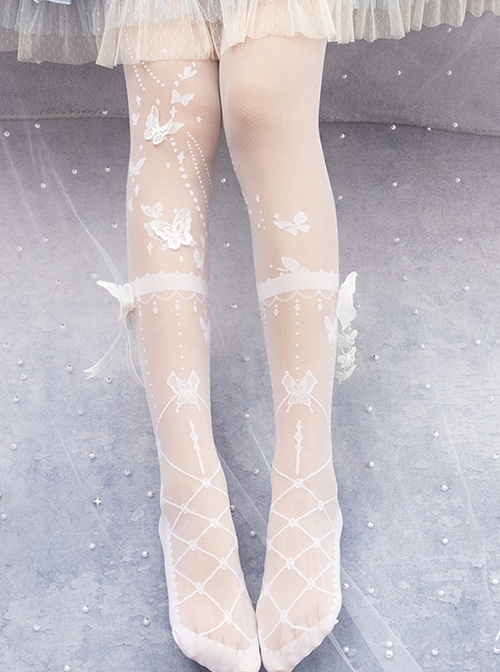 Three-Dimensional Butterfly Summer Thin Solid Color Butterfly Printing Classic Lolita Pantyhose