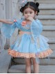 Chinese Style Han Element Embroidered Lace Contrasting Color Sweet Lolita Kids Mid-Sleeve Dress