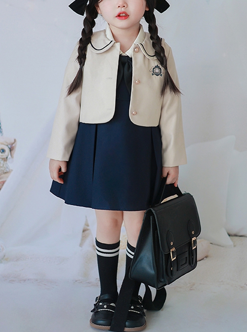 College Style Simple All-Match Sleeveless Dress Lapel Long-Sleeved Coat School Lolita Kids Suit