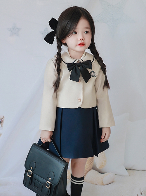 College Style Simple All-Match Sleeveless Dress Lapel Long-Sleeved Coat School Lolita Kids Suit