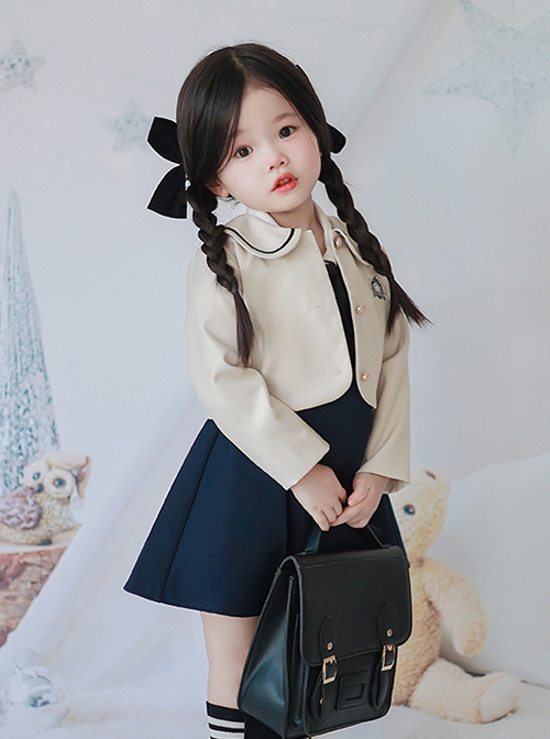 College Style Simple All-Match Sleeveless Dress Lapel Long-Sleeved Coat School Lolita Kids Suit