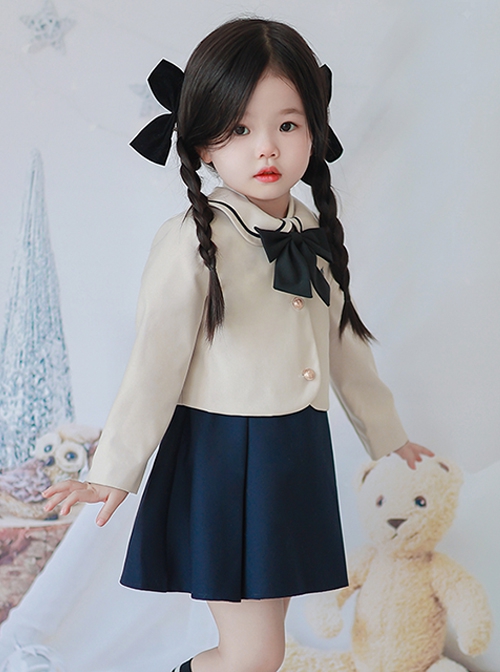 College Style Simple All-Match Sleeveless Dress Lapel Long-Sleeved Coat School Lolita Kids Suit