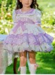 Purple Lapel Broken Flowers Lace Puff Sleeve Princess Dress Sweet Lolita Kids Short-Sleeved Dress