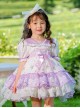 Purple Lapel Broken Flowers Lace Puff Sleeve Princess Dress Sweet Lolita Kids Short-Sleeved Dress