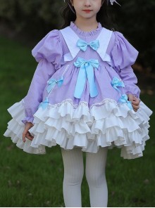 Spring Sweet Round Neck Puff Sleeve Princess Dress Bowknot Decoration Sweet Lolita Long Sleeve Dress