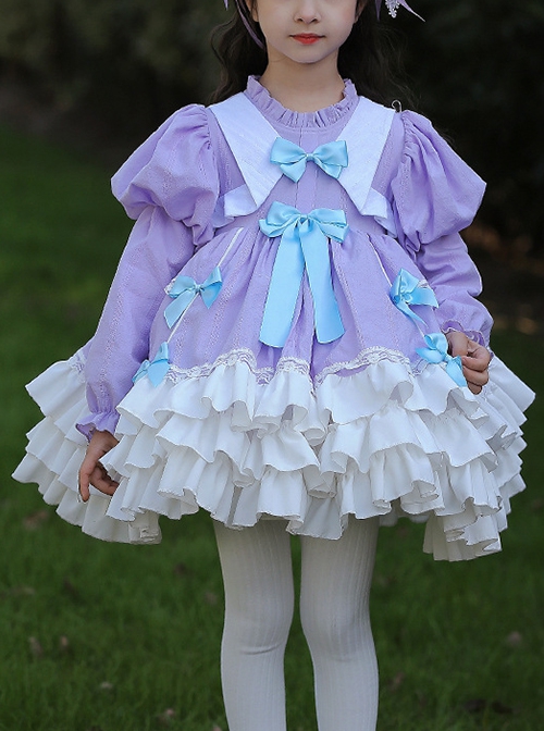 Spring Sweet Round Neck Puff Sleeve Princess Dress Bowknot Decoration Sweet Lolita Long Sleeve Dress