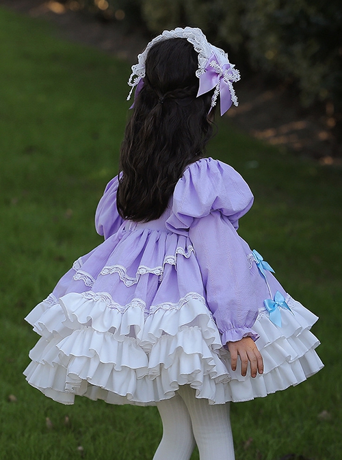 Spring Sweet Round Neck Puff Sleeve Princess Dress Bowknot Decoration Sweet Lolita Long Sleeve Dress