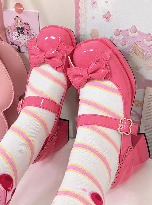 Cube Sugar Cocoa Series Pure Color Elegant Cute Bowknot Square Toe High Heels Sweet Lolita Shoe