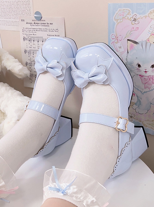 Cube Sugar Cocoa Series Pure Color Elegant Cute Bowknot Square Toe High Heels Sweet Lolita Shoe