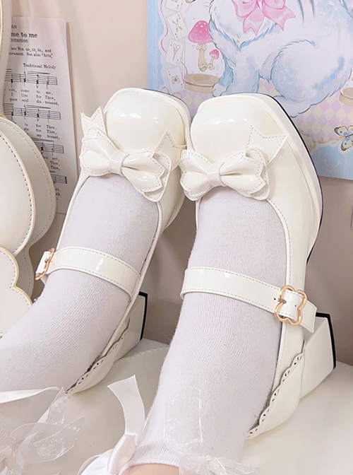 Cube Sugar Cocoa Series Pure Color Elegant Cute Bowknot Square Toe High Heels Sweet Lolita Shoe