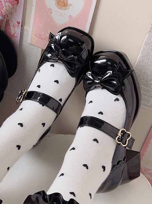 Cube Sugar Cocoa Series Pure Color Elegant Cute Bowknot Square Toe High Heels Sweet Lolita Shoe