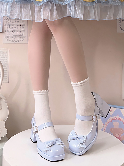 Cube Sugar Cocoa Series Pure Color Elegant Cute Bowknot Square Toe High Heels Sweet Lolita Shoe