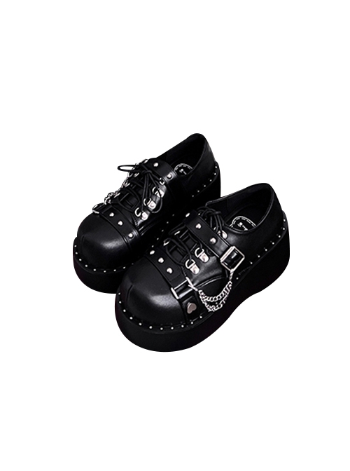 Sweetheart Pirate Series Sweet Cool Punk Lolita Metal Chain Decoration Lace-Up Platform Shoes