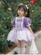 Sweet Lace Round Neck Puff Sleeve Lace Irregular Hem Back Heart Hollow Design Classic Lolita Kids Short-Sleeved Dress