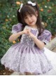 Sweet Lace Round Neck Puff Sleeve Lace Irregular Hem Back Heart Hollow Design Classic Lolita Kids Short-Sleeved Dress